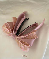 arnew Hair Accessories Pink Tweed 3-Tier Ribbon Banana Pin
