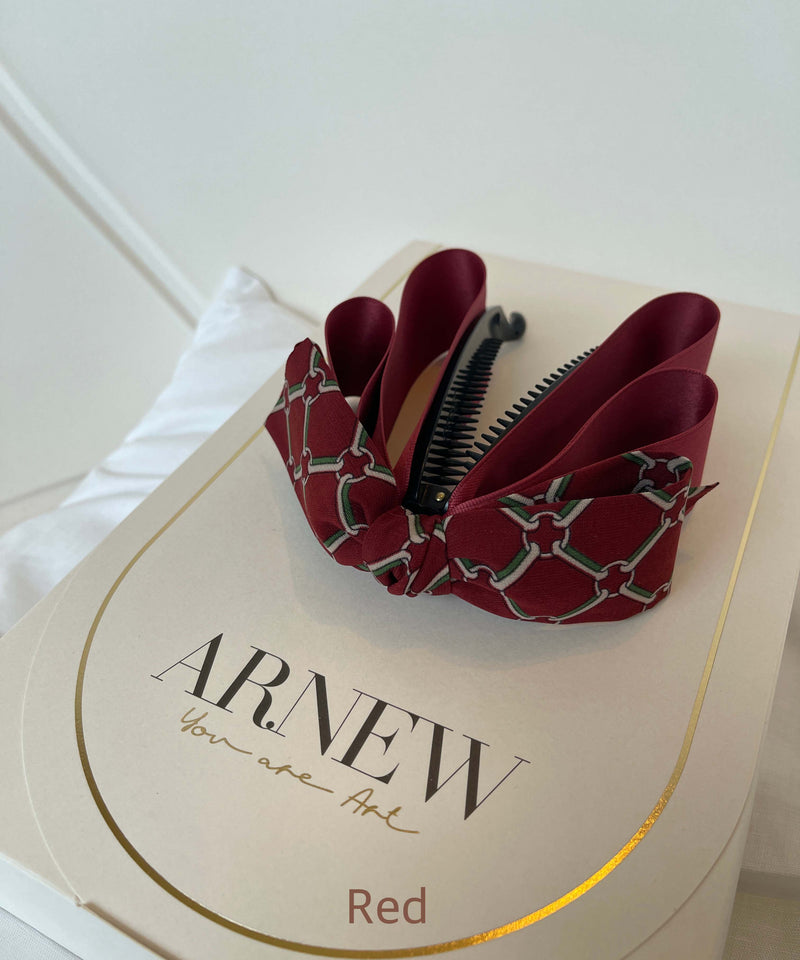arnew Hair Accessories Red Monic Ribbon Banana Pin