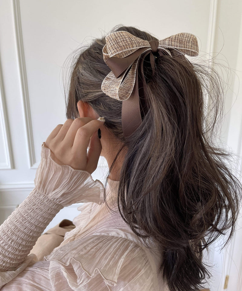 arnew Hair Accessories Tweed 3-Tier Ribbon Banana Pin
