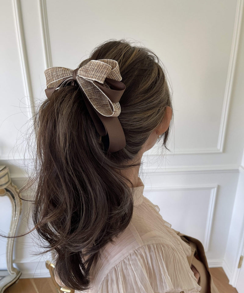 arnew Hair Accessories Tweed 3-Tier Ribbon Banana Pin