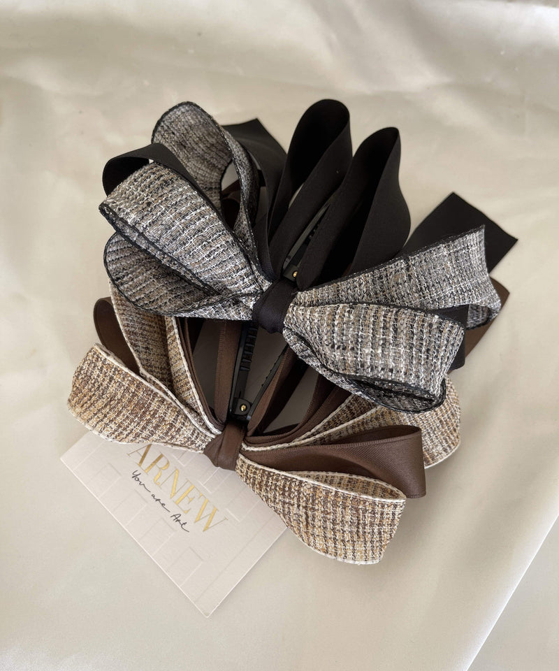 arnew Hair Accessories Tweed 3-Tier Ribbon Banana Pin