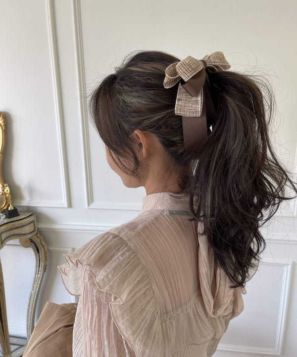 arnew Hair Accessories Tweed 3-Tier Ribbon Banana Pin