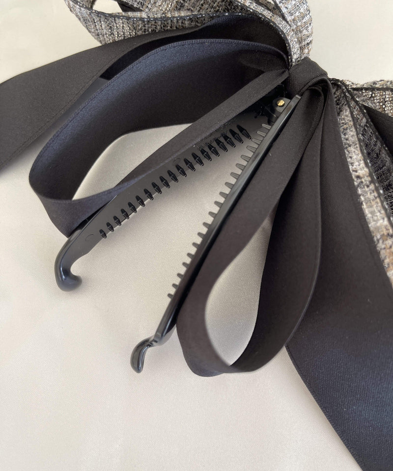 arnew Hair Accessories Tweed 3-Tier Ribbon Banana Pin