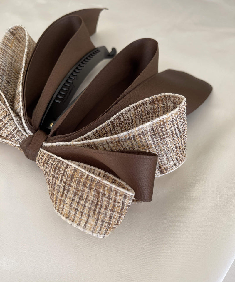 arnew Hair Accessories Tweed 3-Tier Ribbon Banana Pin