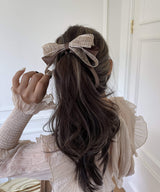 arnew Hair Accessories Tweed 3-Tier Ribbon Banana Pin