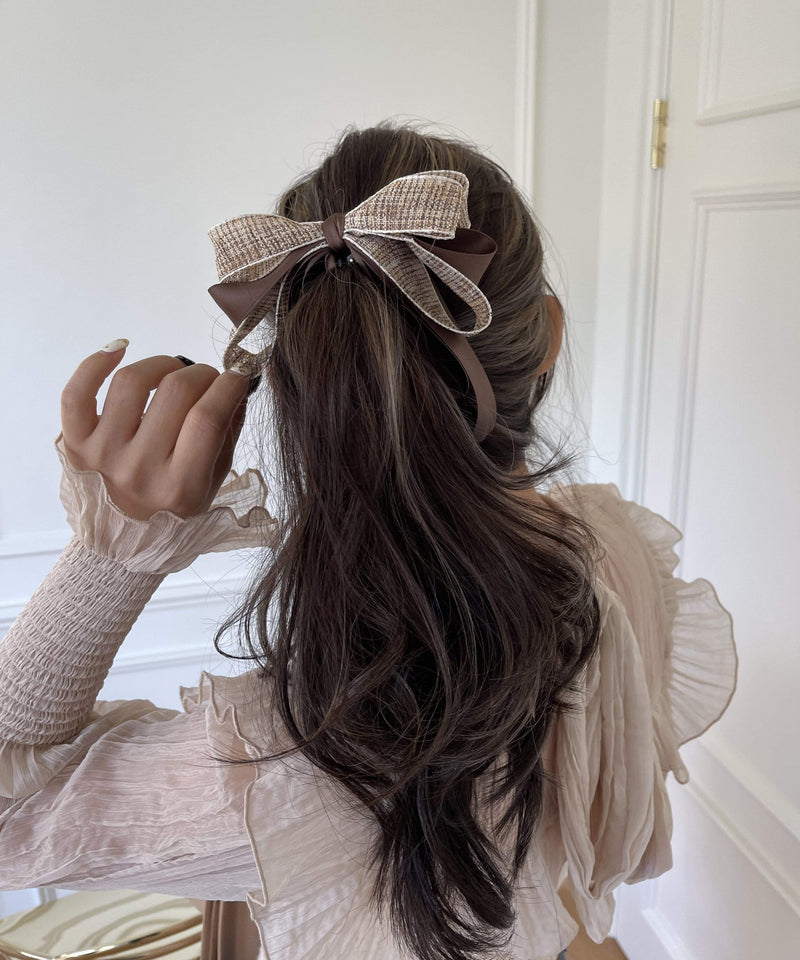arnew Hair Accessories Tweed 3-Tier Ribbon Banana Pin