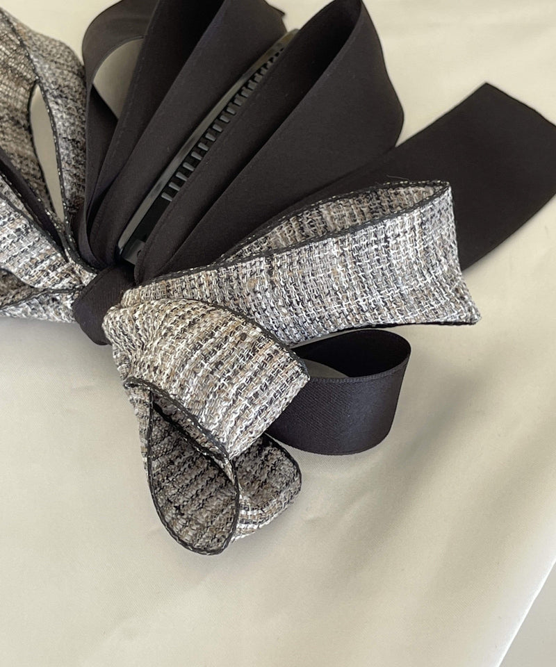 arnew Hair Accessories Tweed 3-Tier Ribbon Banana Pin